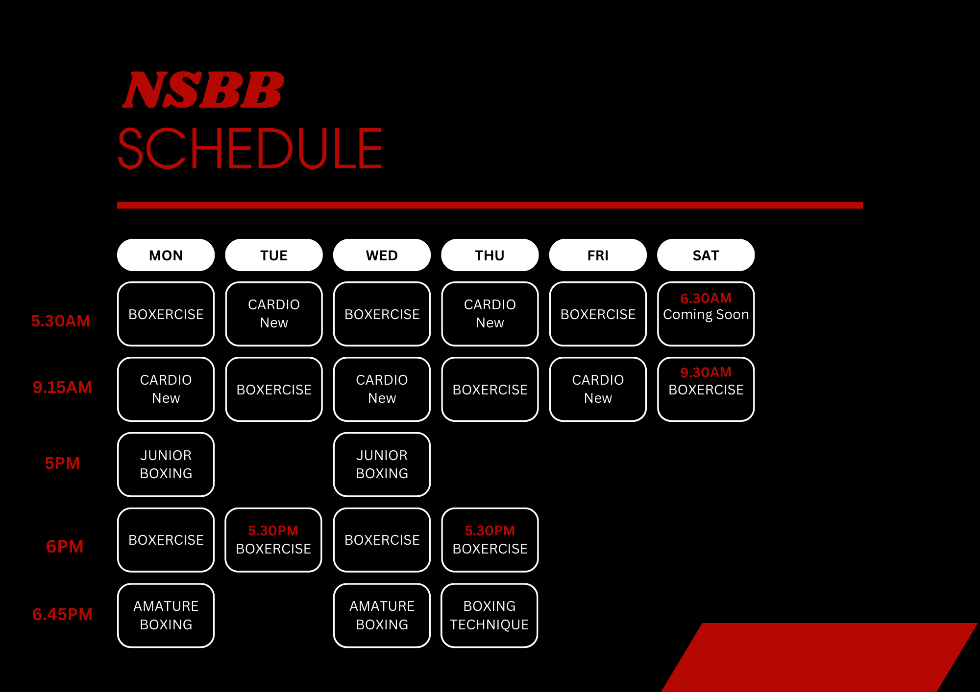 NSBB Schedule